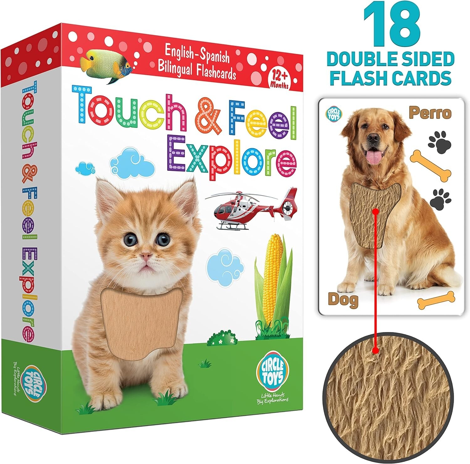Touch and Feel English Spanish Bilingual Picture Toddler Kids Sensory Flash Card