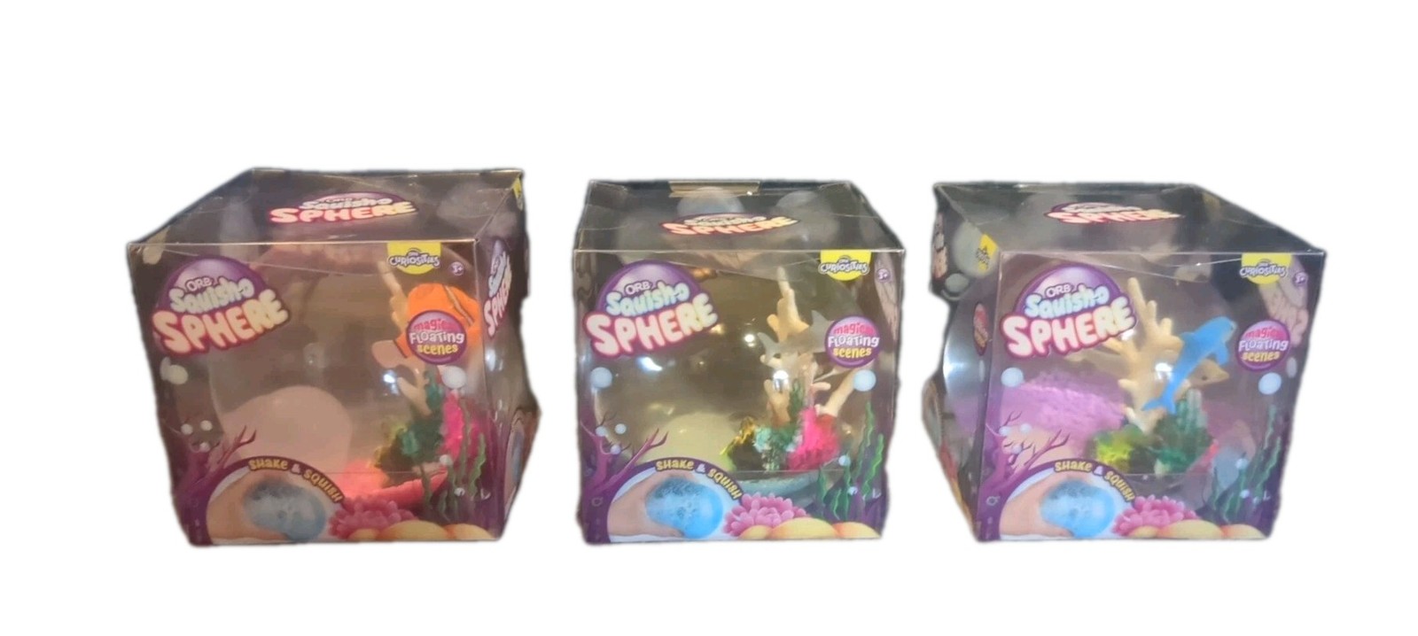 3 Orb Squish-O Sphere Clown Fish,Sharks& Dolphins Aquarium Floating Squishy