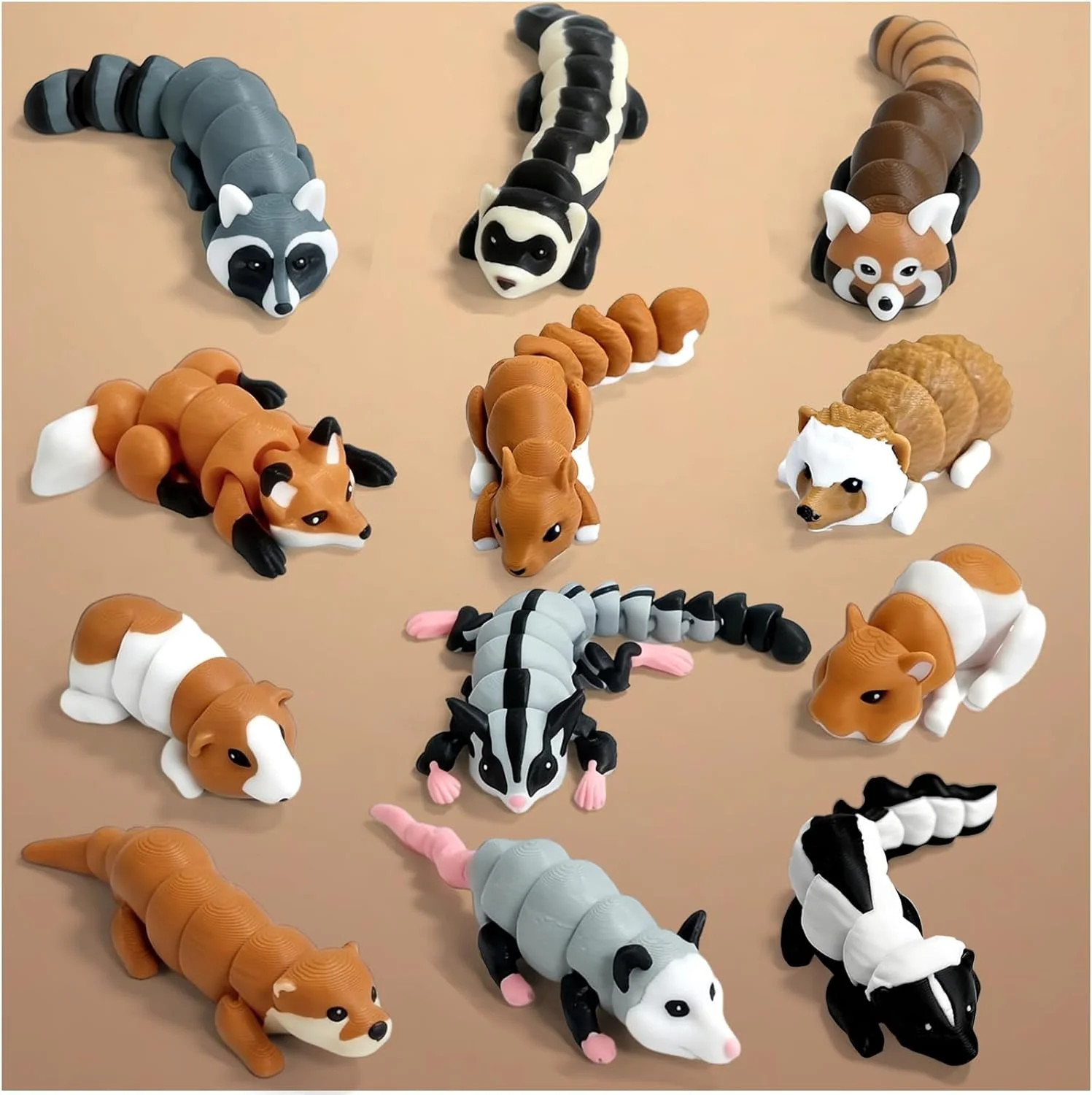 12 PCS 3D Printed Animals Figures Toys, Realistic Articulated Desk Pets, Educati
