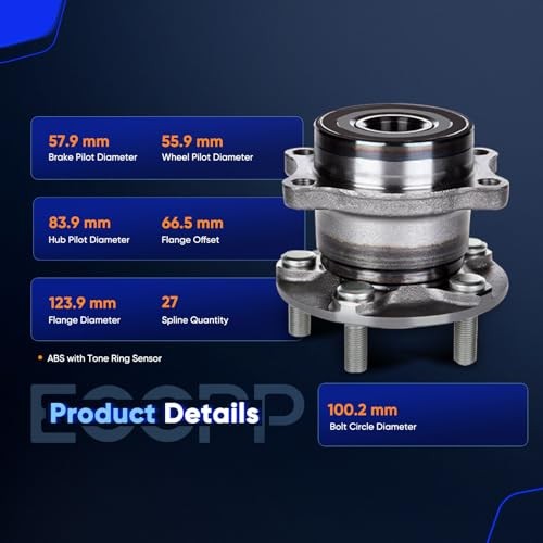 ECCPP Replacement for Pair of 2 New Complete Rear Wheel Hub Bearing Assembly for
