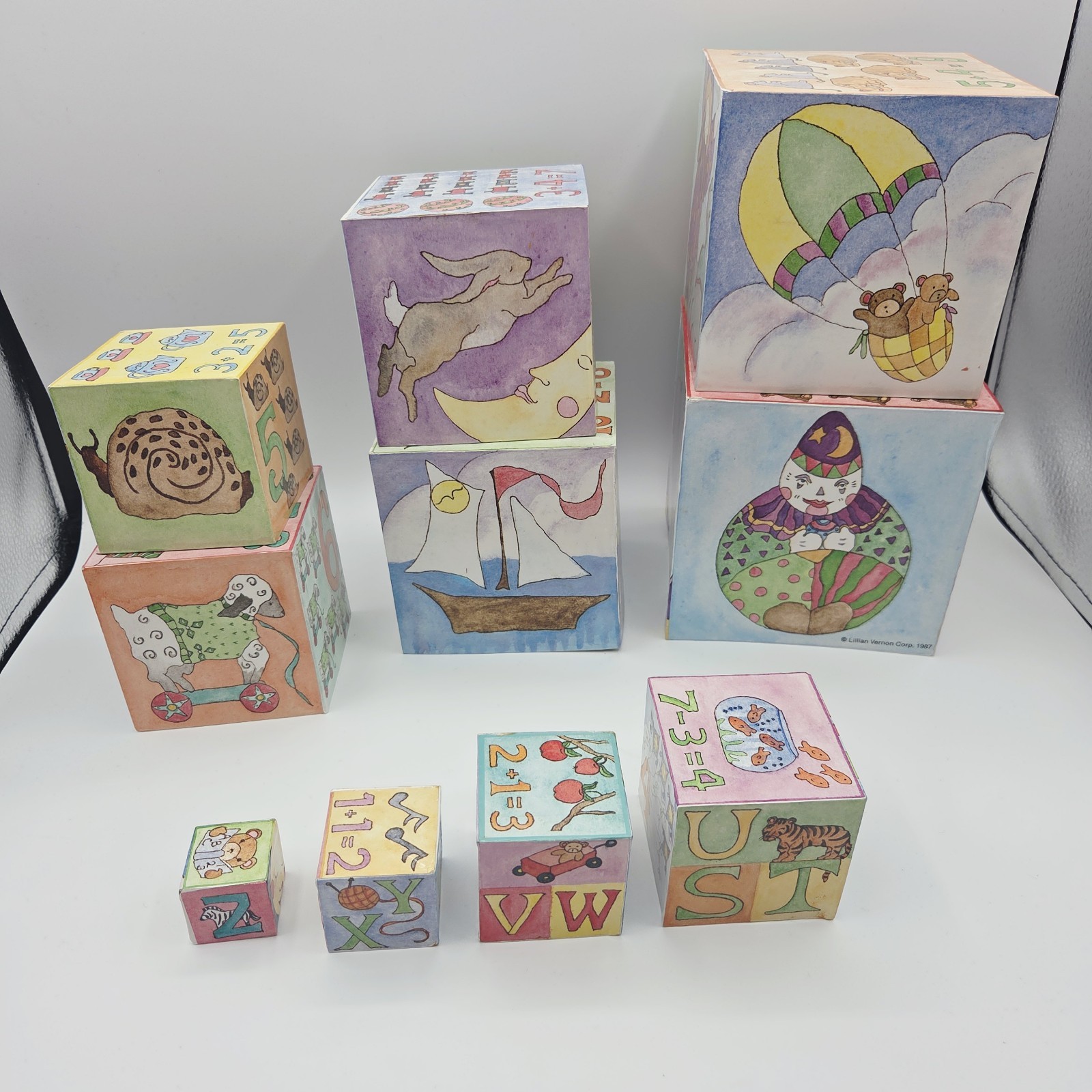 Vintage 1987 Lillian Vernon Nesting Blocks Complete Set Stacking Alphabet Number