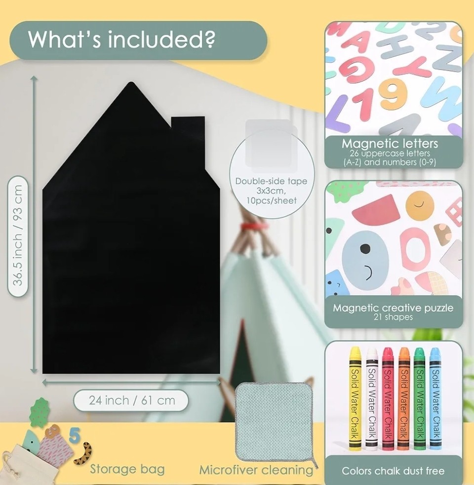 New Peel and Stick Magnetic Chalk Wall Decal with Learning Set
