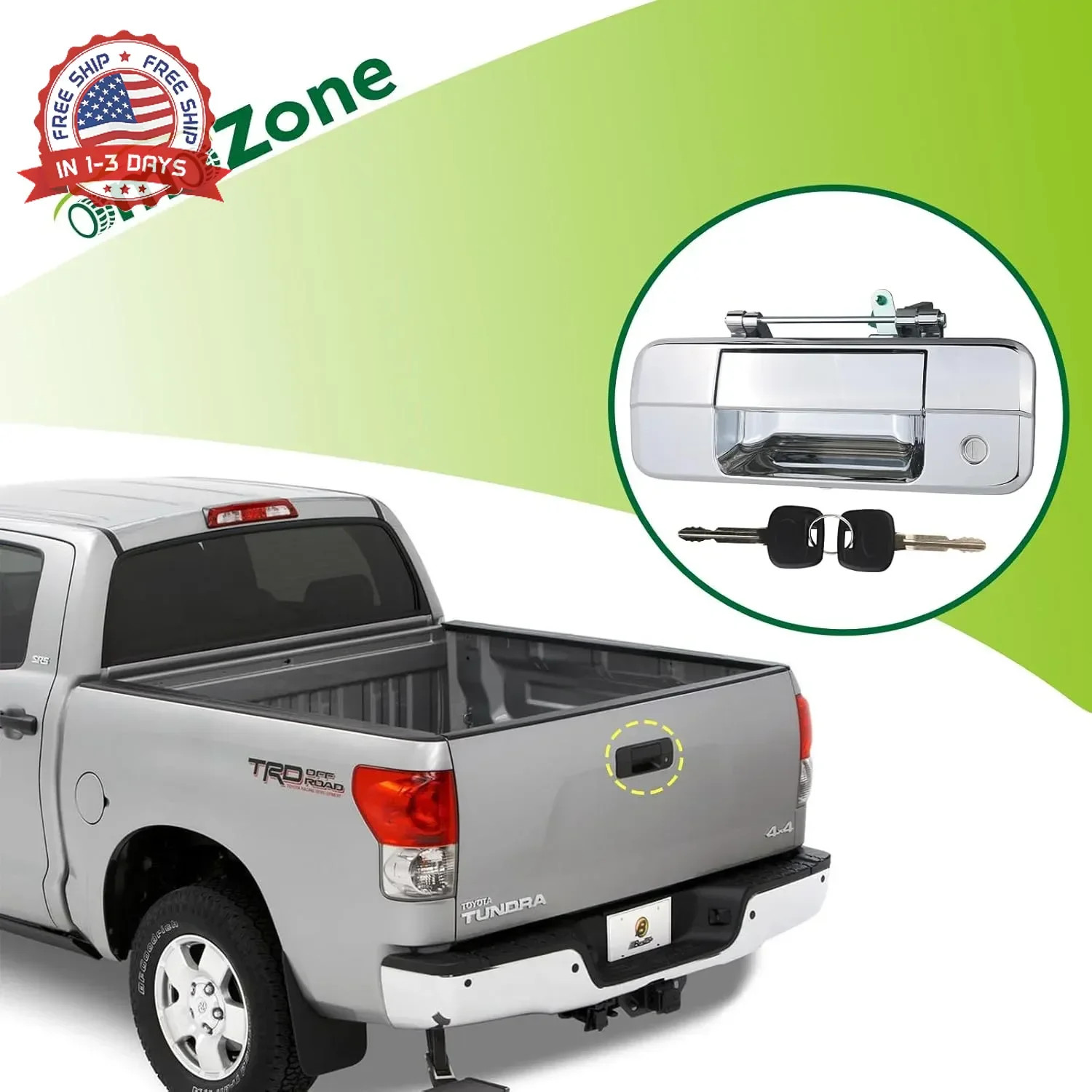 Chrome Tailgate Handle Liftgate Latch Handle with Key Lock Cylinder fit for 2007