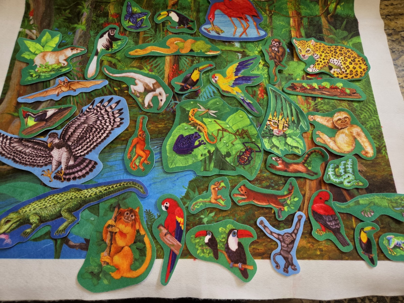 Little Folk Rain Forest Felt Set 30+ Pieces LOT Background & Pre-Cut Animals