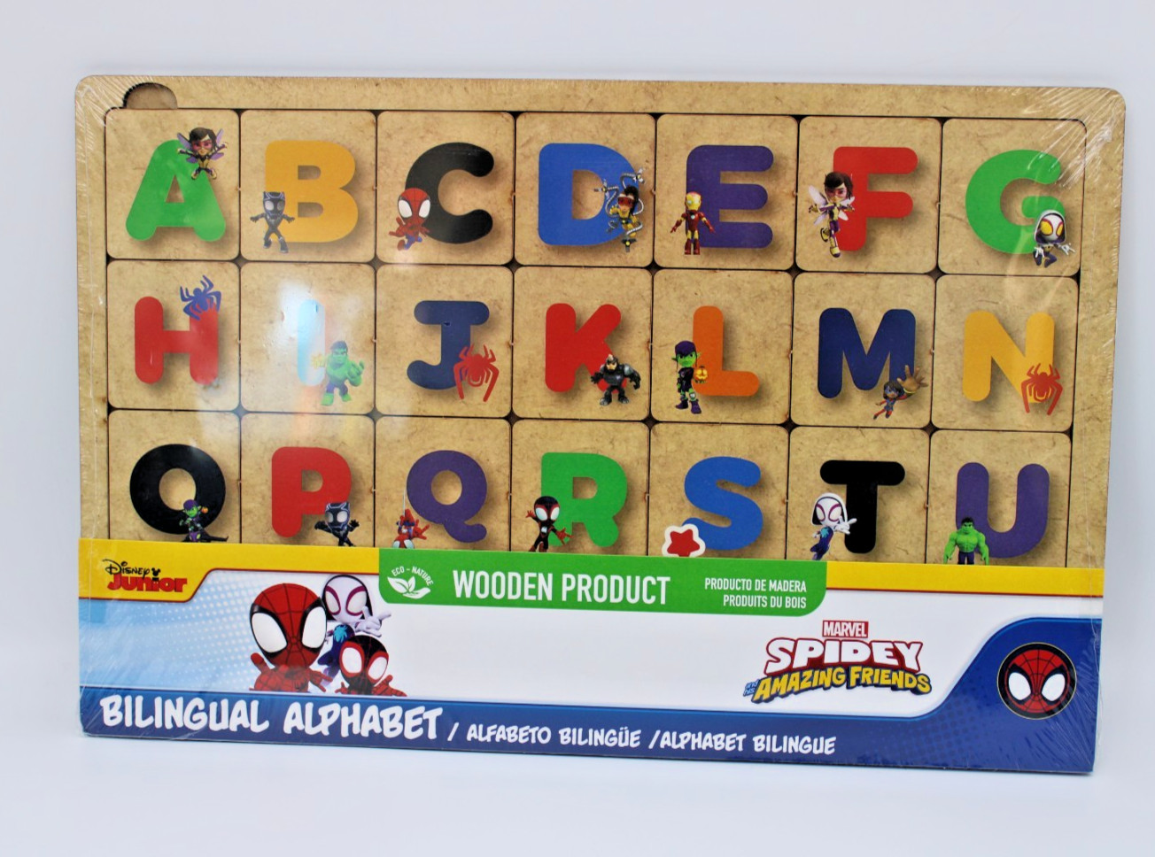 Bilingual alphabet wooden puzzle/New/27 pieces with board/Marvel Spidey/3+age