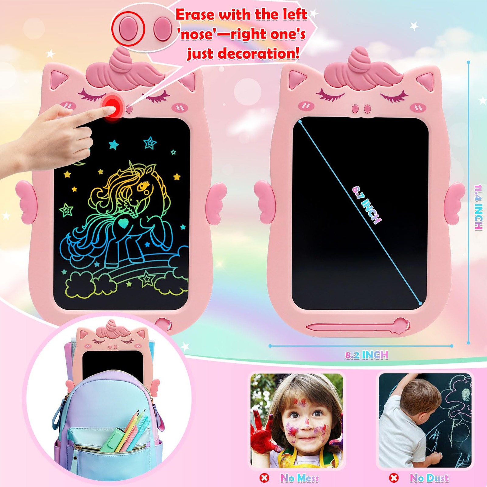Toys for 1 2 3 Year Old Girl Gifts,10IN Writing Tablet 8″W x 11.4″H, Pink
