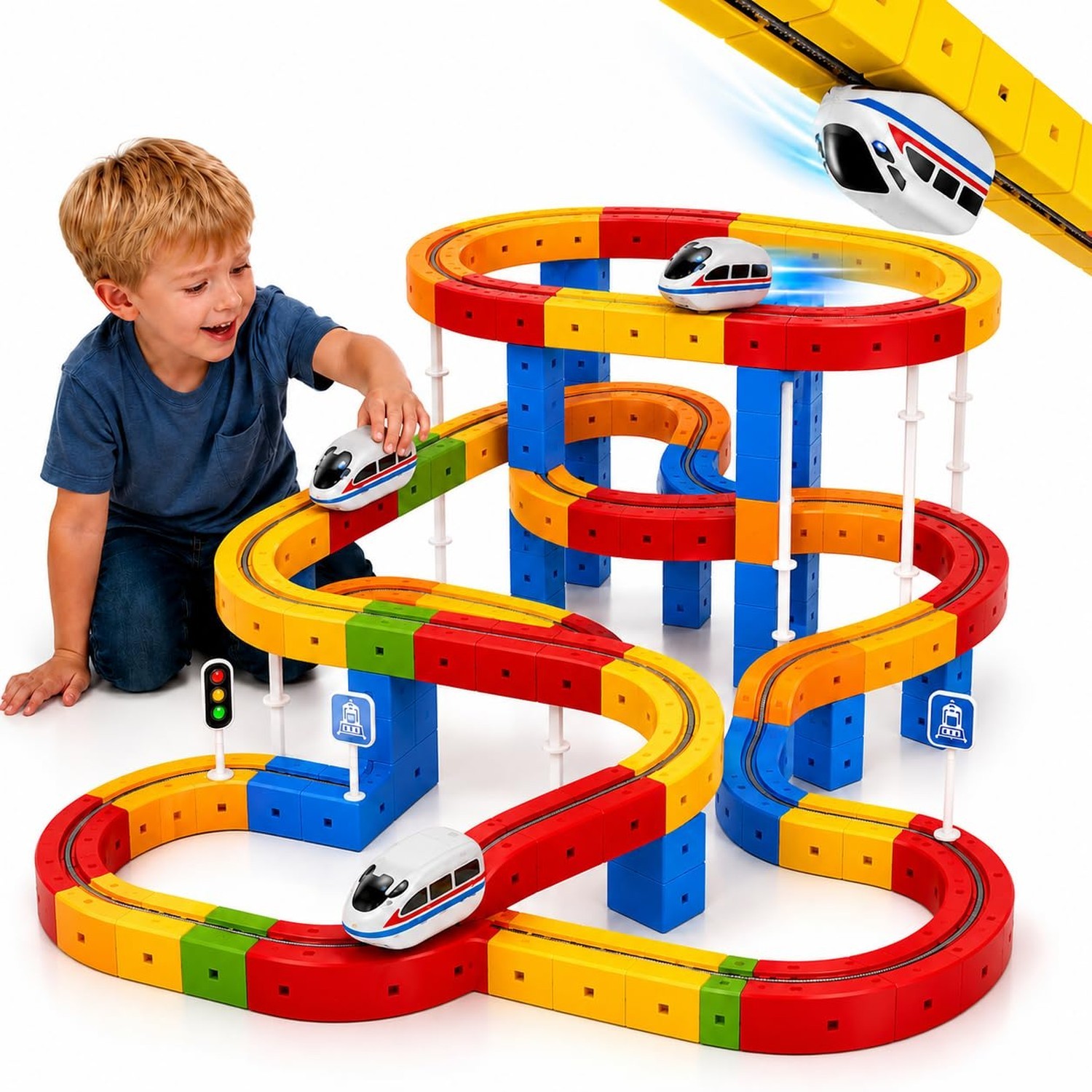 Electric Train Track Set for Kids 3 4 5 6 7 8 Years Old, 3D Flexible Race Tra…