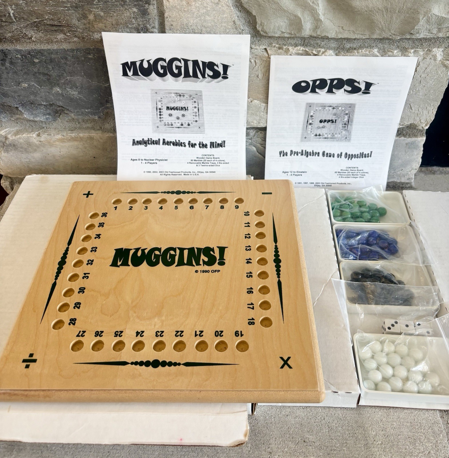 Vintage Opps & Muggins Wooden Educational Math Board Game Complete OFP 1990-91