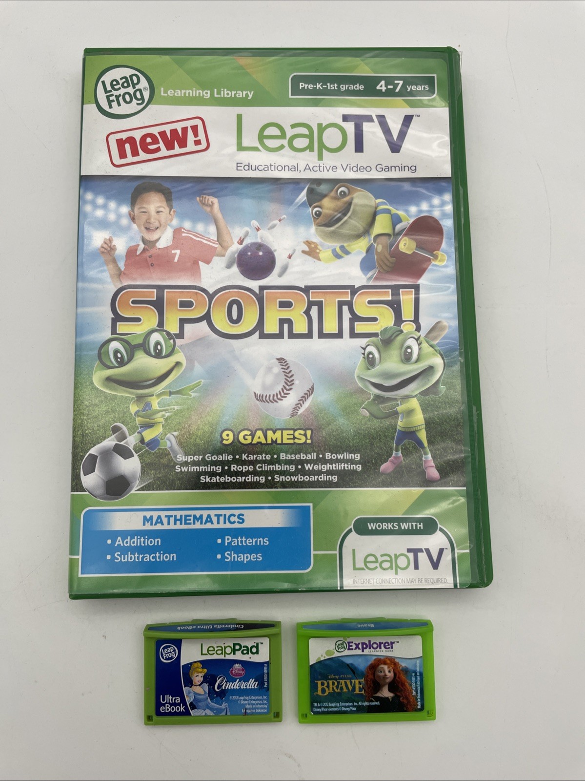 LeapFrog LeapTV Video Games (3) Lot Of Three – Cinderella, Brave, Sports!
