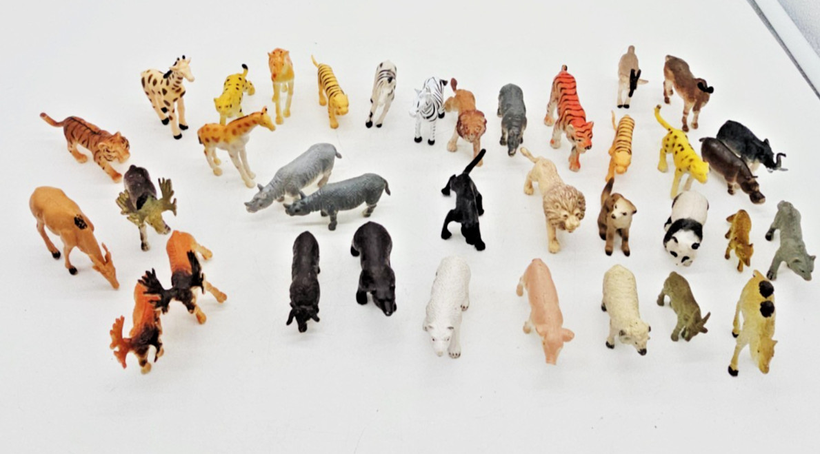 Large Lot of 36 Small 2″ Jungle Wild Farm Animals Plastic Toy Figures Pretend