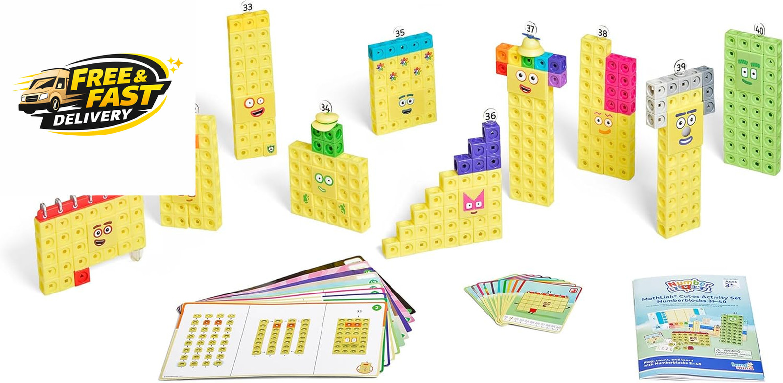 31-40 Mathlink Cubes Activity Set – Learn Numbers & Early Math Skills, Preschool