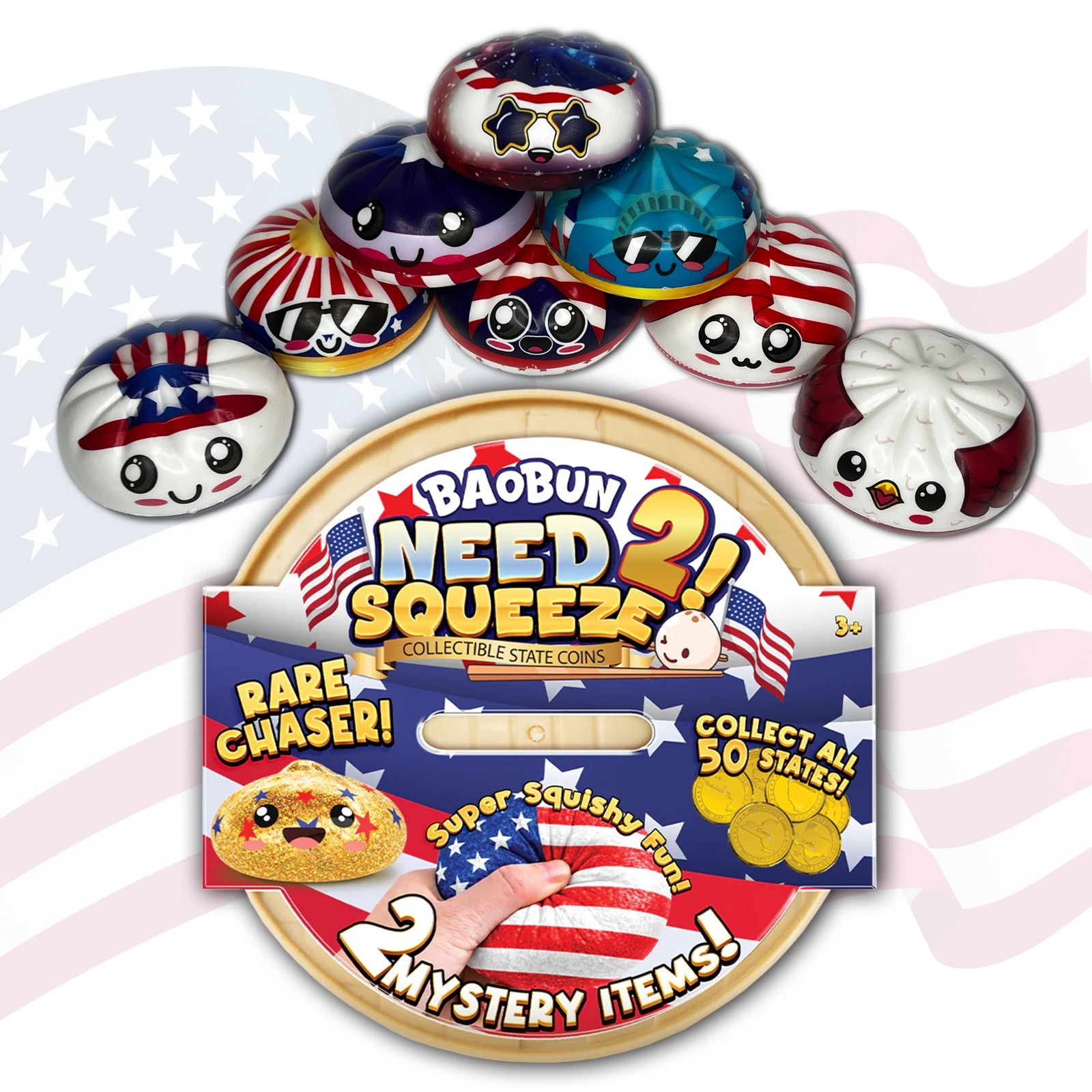 Toy Master Happy Birthday America PU Bao Bun Squishy w/ Surprise Token