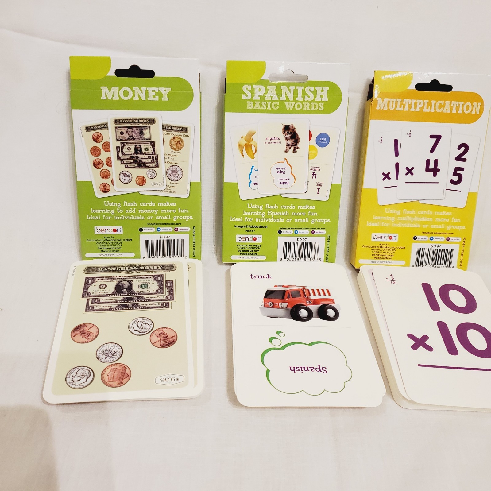 Set Of 3 Bendon Flash Card Decks Addition Alphabet Money 36 Cards Per Box
