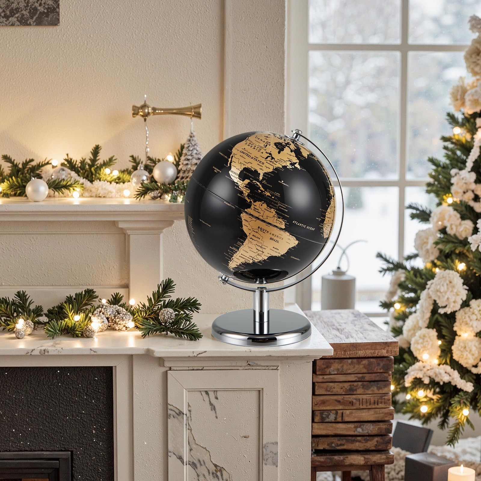 Toolsempire 8″ World Globe, Black Earth Globe with Gold Accents, Metal