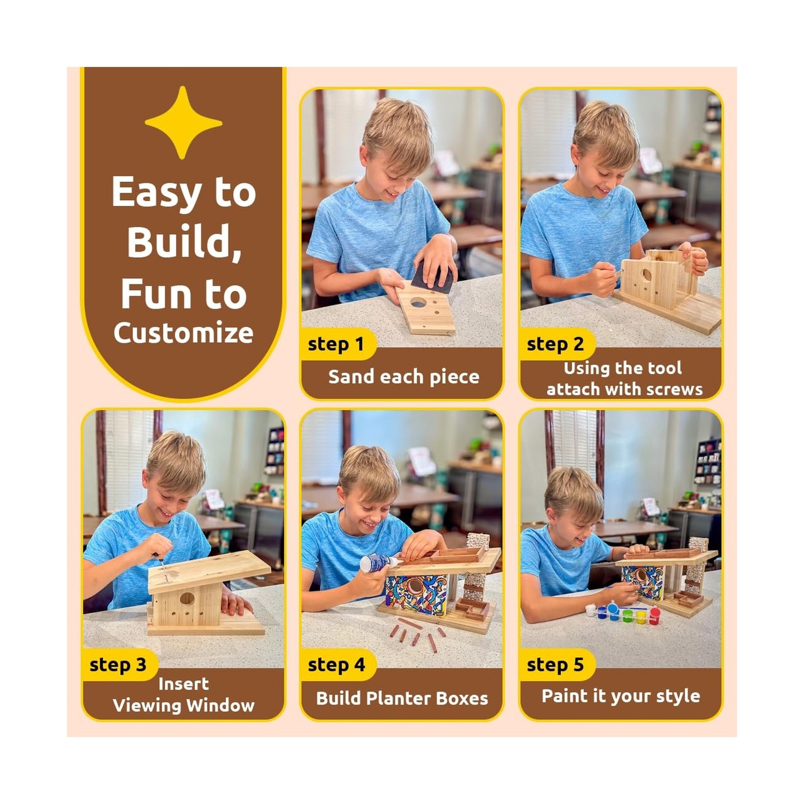 SparkJump Modern Birdhouse Woodworking Kit, Complete DIY Birdhouse for Kids &…