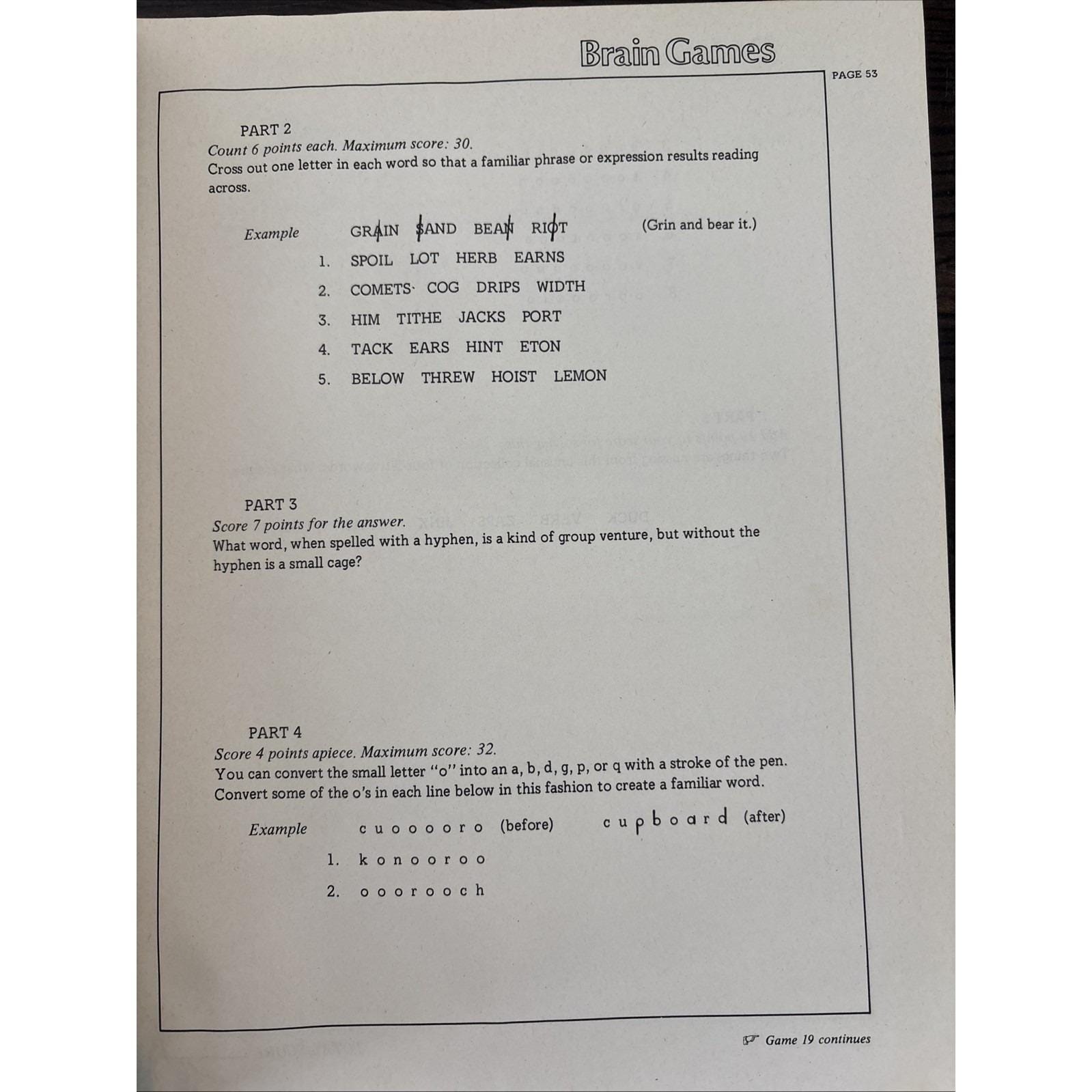 Brain Games Book by Wil Shortz Vintage 1979 70s 175 Mind Boggling Puzzles Speech