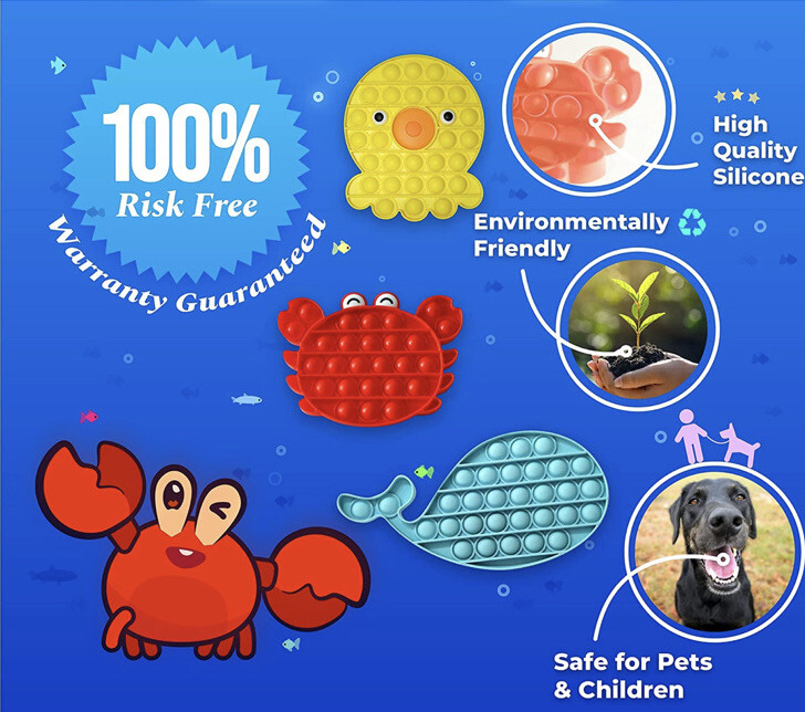 HayKiddoz Push Pop Bubble Fidget Sensory Toy 3 Pcs Aquatic Animal Bundle