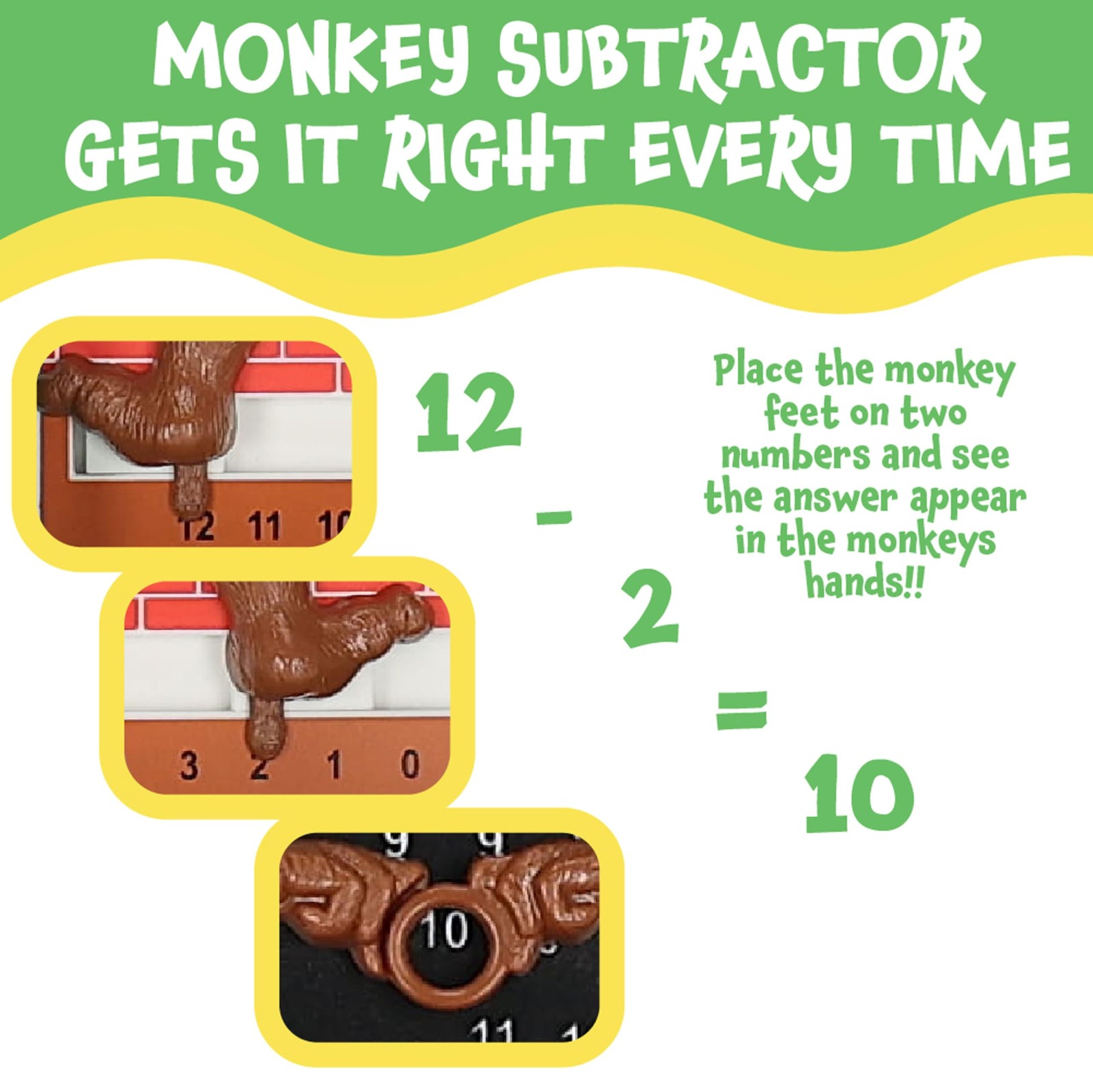 Popular Playthings Monkey Subtraction Calculator Toy, 8.5 x 11 inches, Brown