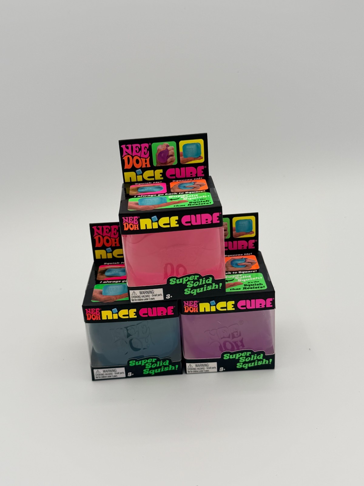 Schylling NeeDoh Nice Cube 3-Pack Bundle –Pink/Purple/Blue– Authentic *BRAND NEW