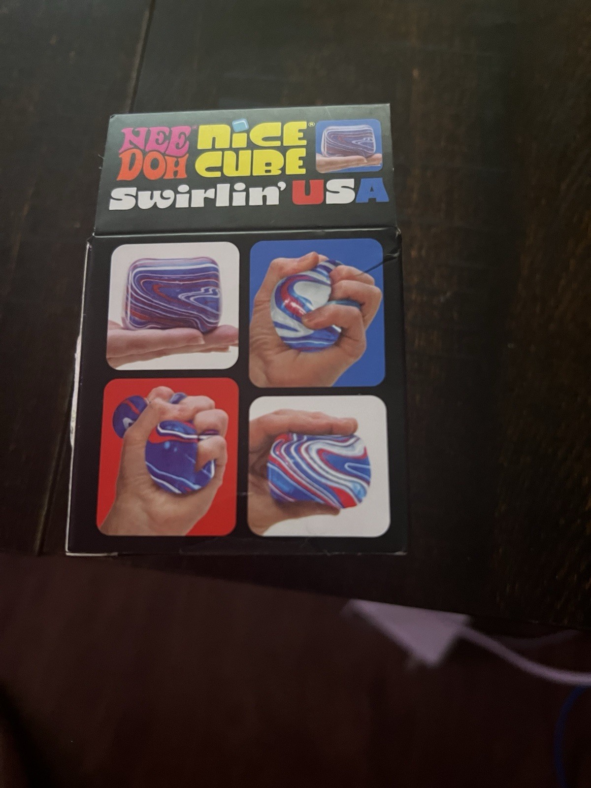 NeeDoh Nice Cube Swirlin’ USA Super Solid Squish Squeeze Toy Blue/Red/White