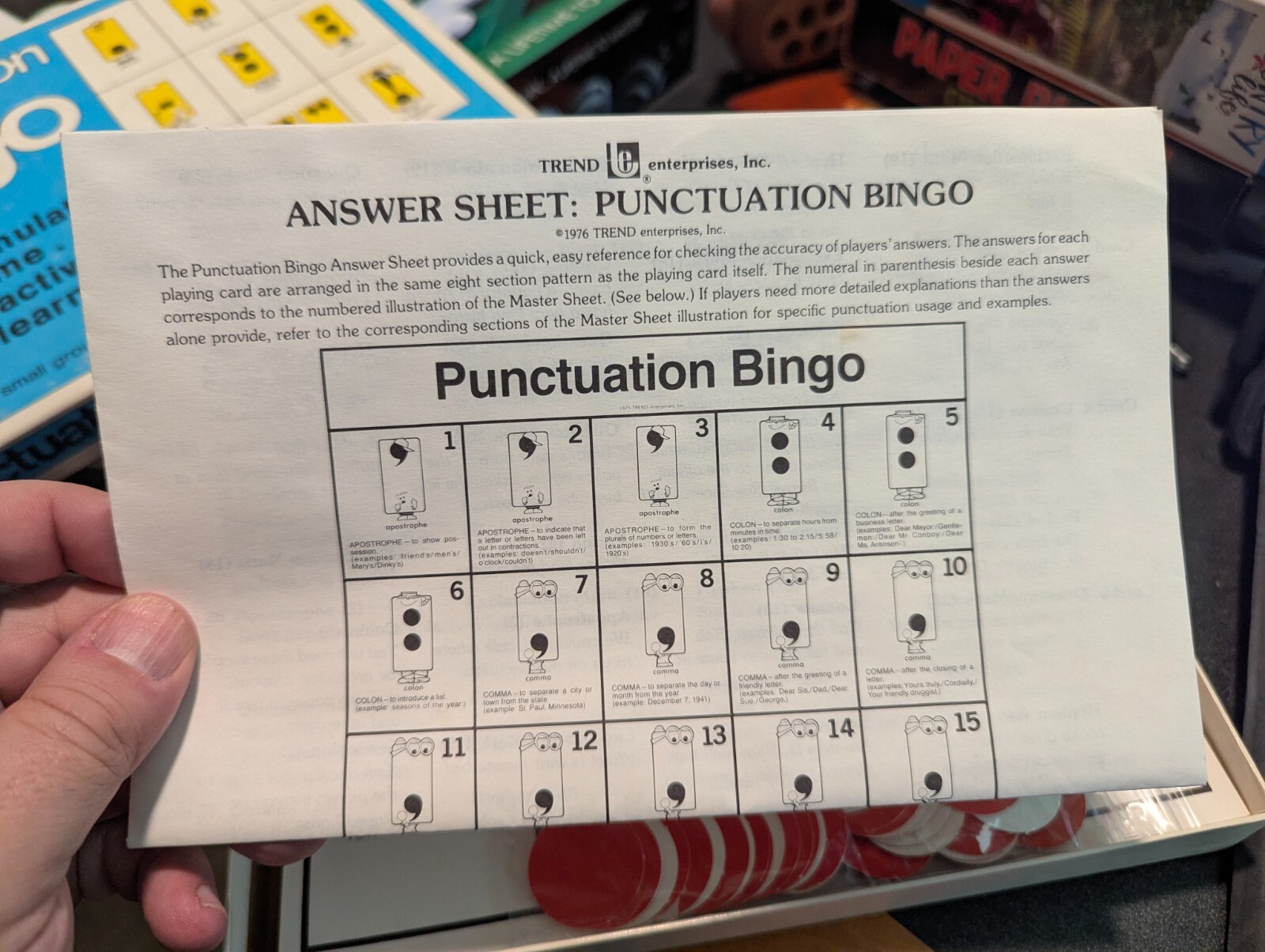 PUNCTUATION BINGO Educational Game HOMESCHOOL Classroom 100% COMPLETE 1975