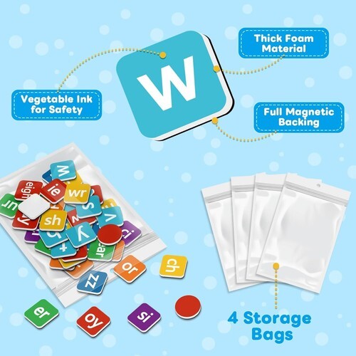 Phonics Magnetic Letter Tiles,Spelling Reading Games Manipulative Multi Color