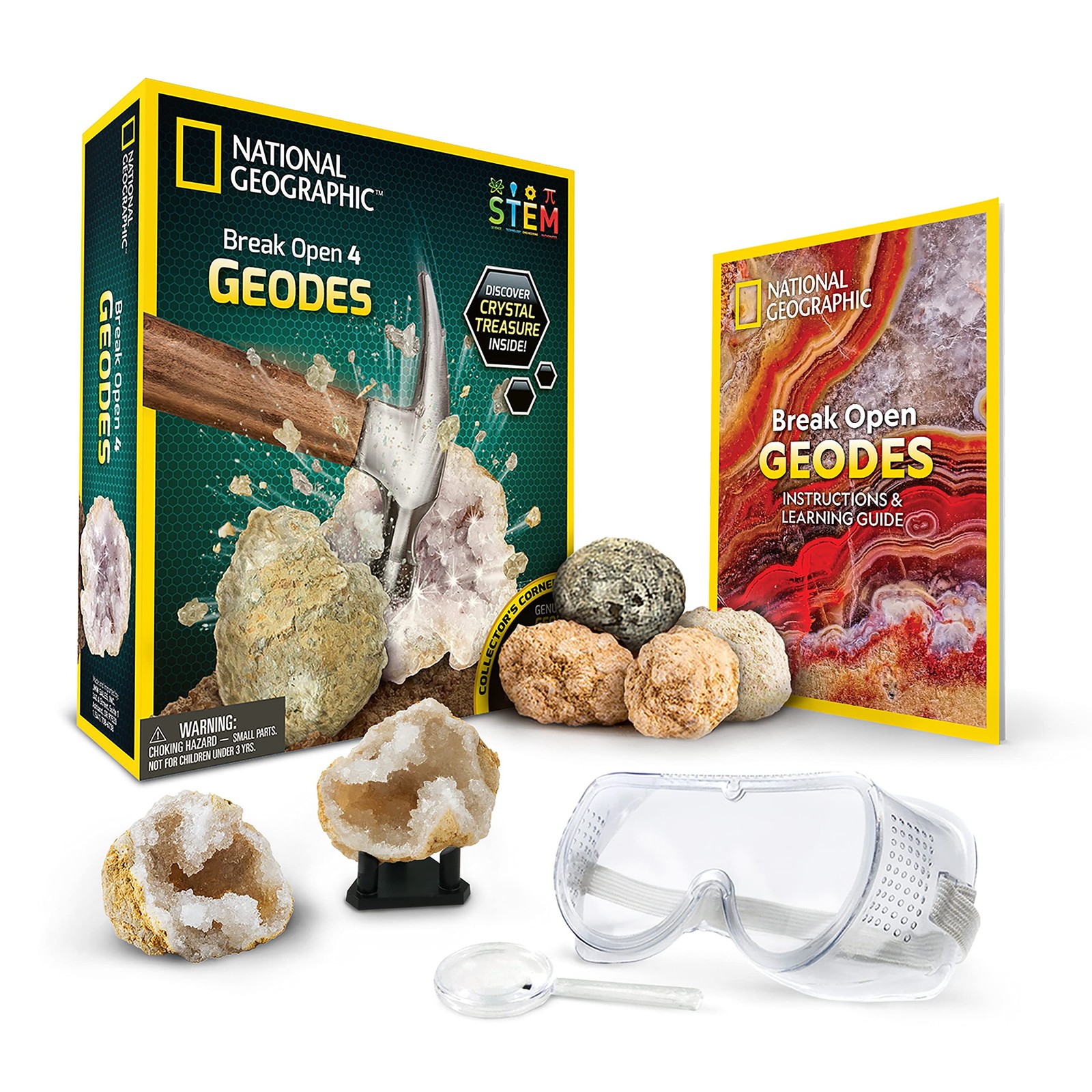 Science Gifts for Kids Boys Girls Crack Open Geodes Kit Nat Geo Geology 4 Pack..