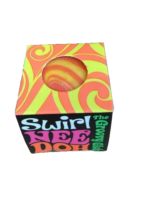 Needoh Teenie Single – Sensory Squeeze Toy – Mini Groovy Glob – Orange Swirl