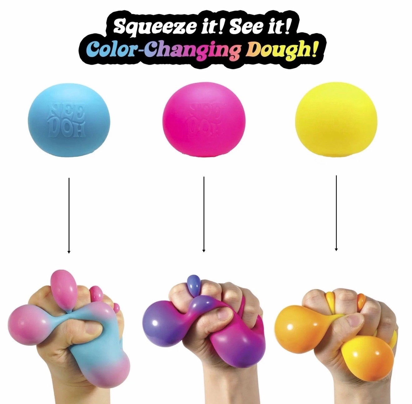 AUTH Schylling NeeDoh Color Change Squeeze Ball Stress Reliever Blue Pink Yellow