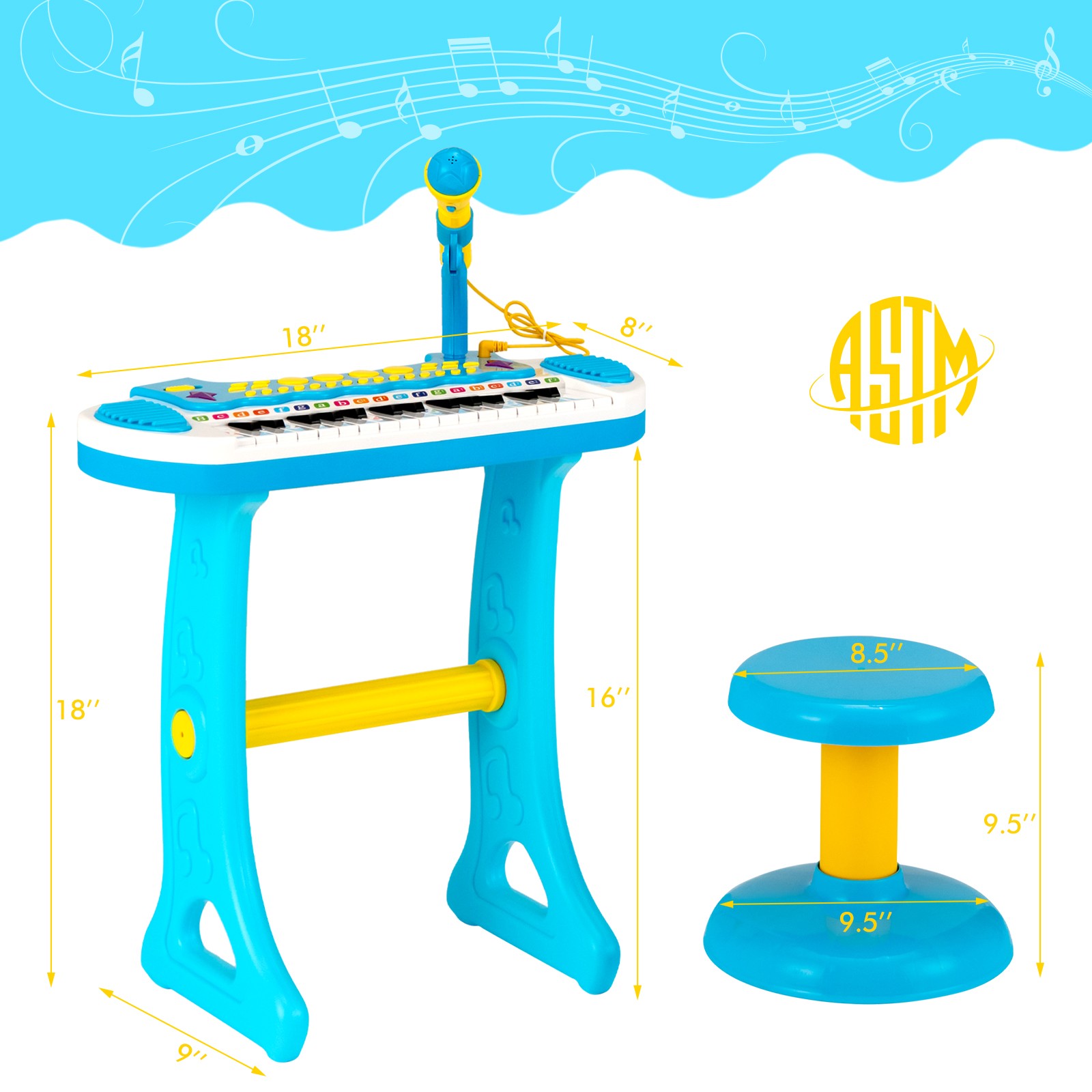 31-Key Kids Piano Stool Set Musical Instrument w/Clear Loudspeaker &Volume Level