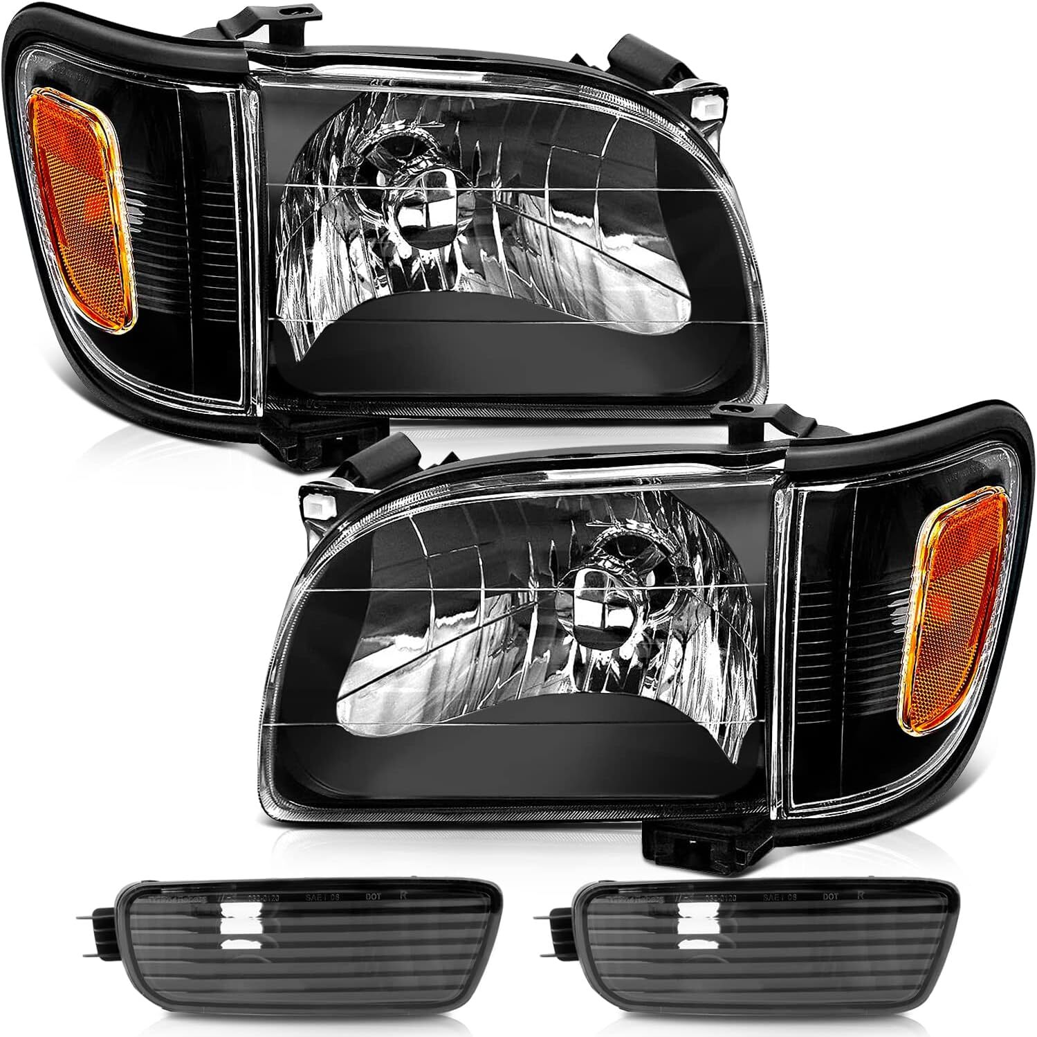 LSAILON Headlight Assembly Replacement Fit 2001-2004 For Toyota Tacoma Black