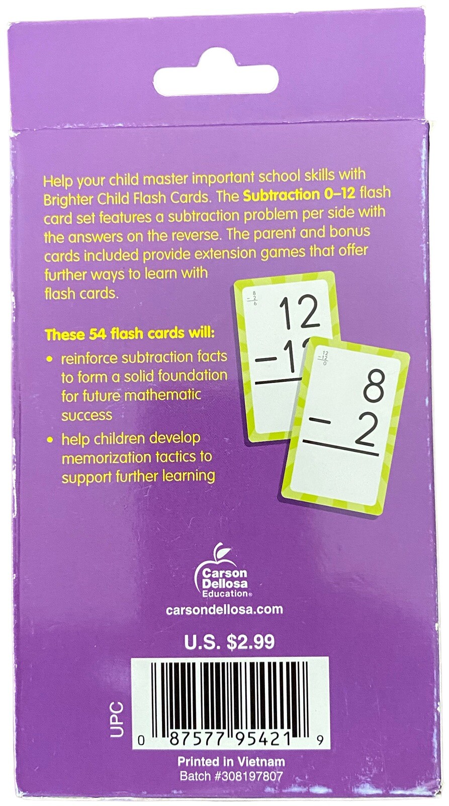 Carson Dellosa 3-Pack Math Flash Cards for Kids Ages 4-8, Addition Subtraction