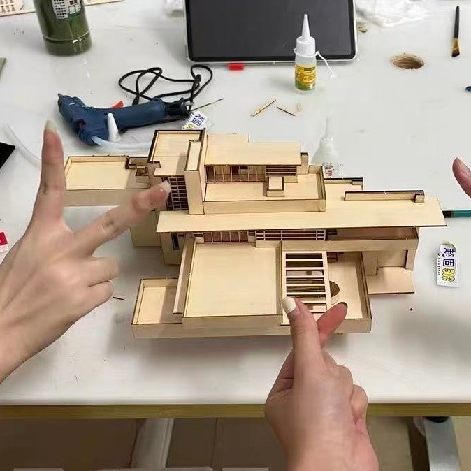 1/75/100 Fallingwater Villa 3D Wooden DIY Building Model Assembly Kits Set Gifts