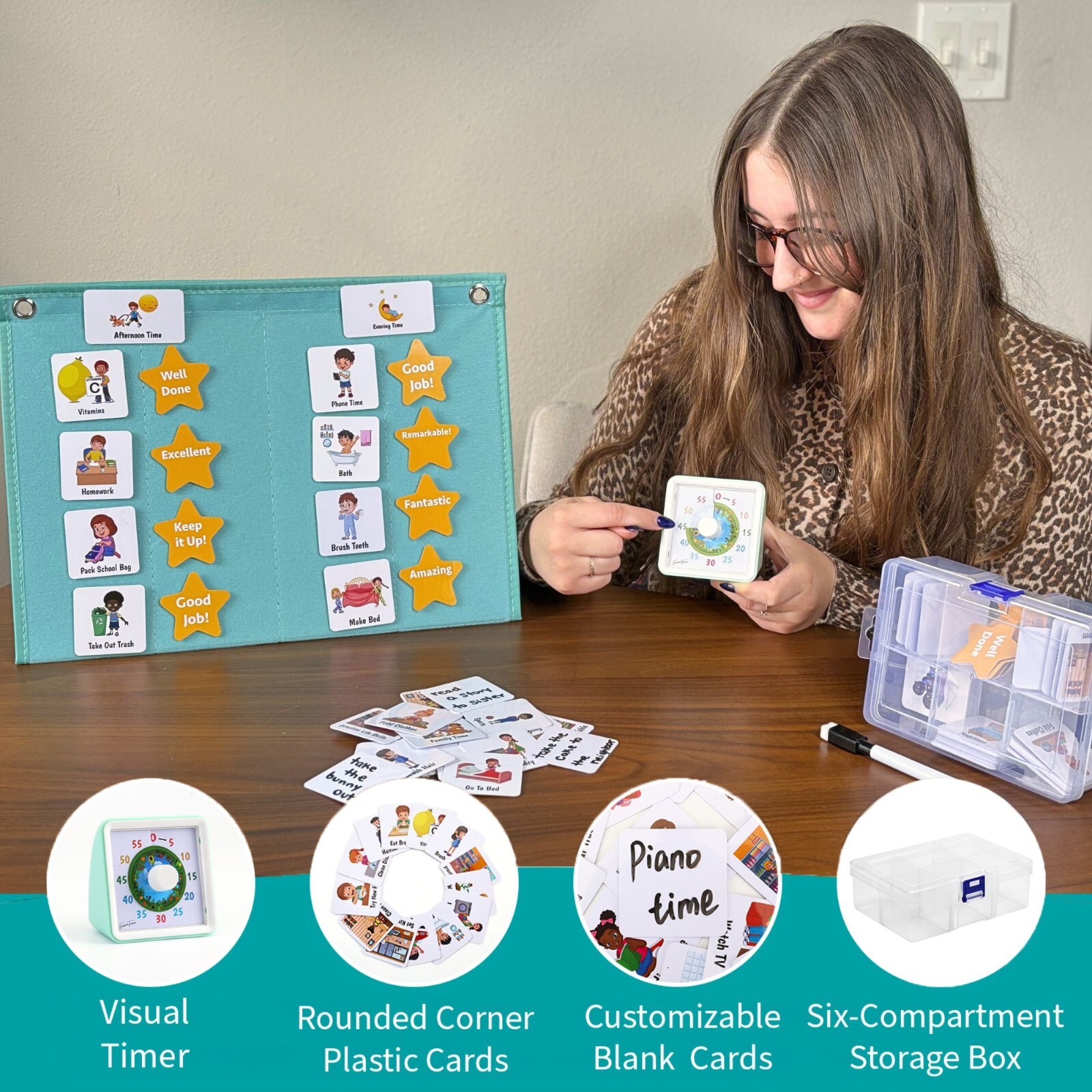 Visual Schedule for Kids with Visual Timer | Reward Chore Chart for Kids Autism