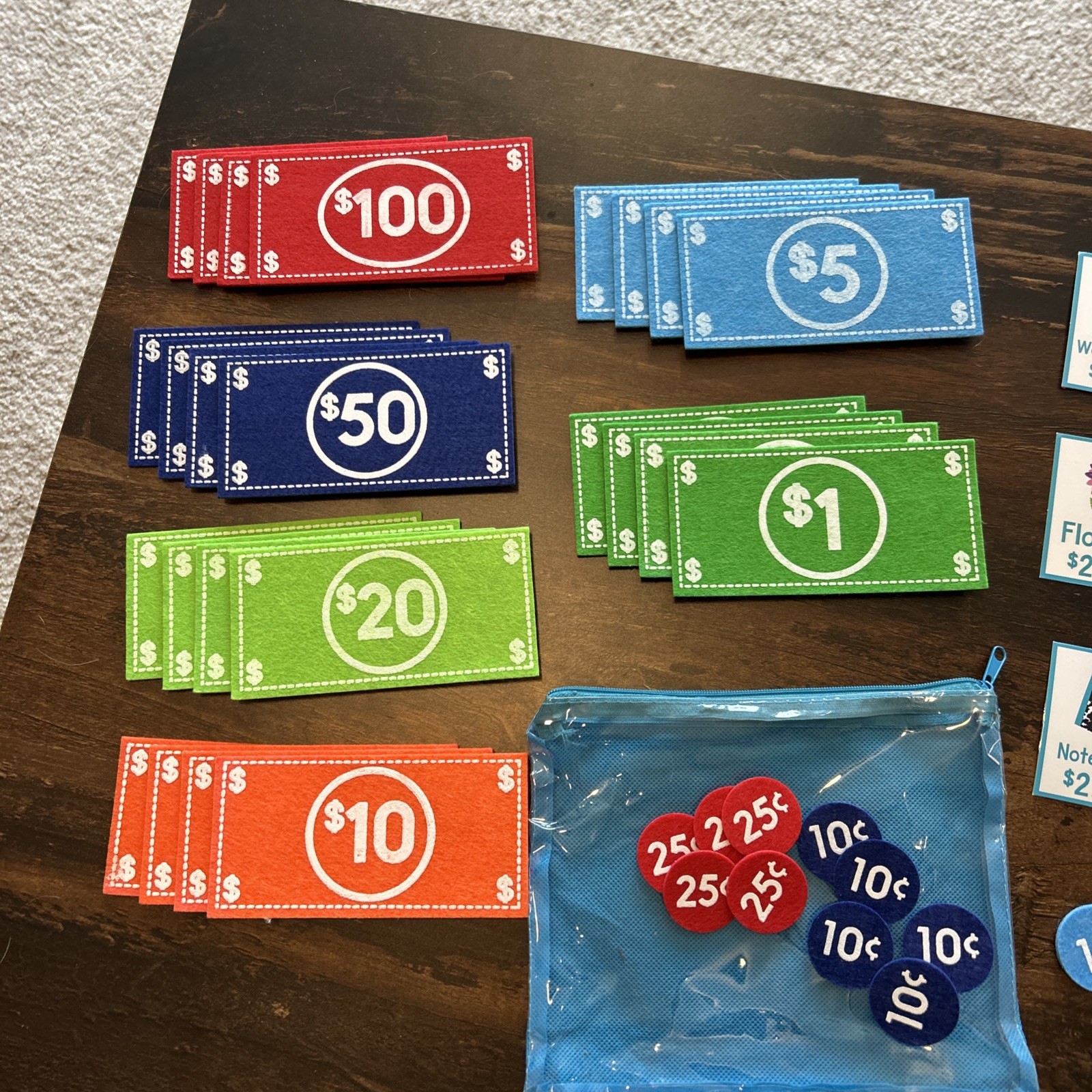Horizon Group Pretend Play Lot of Felt Money And Coins-3 Complete Sets!!!