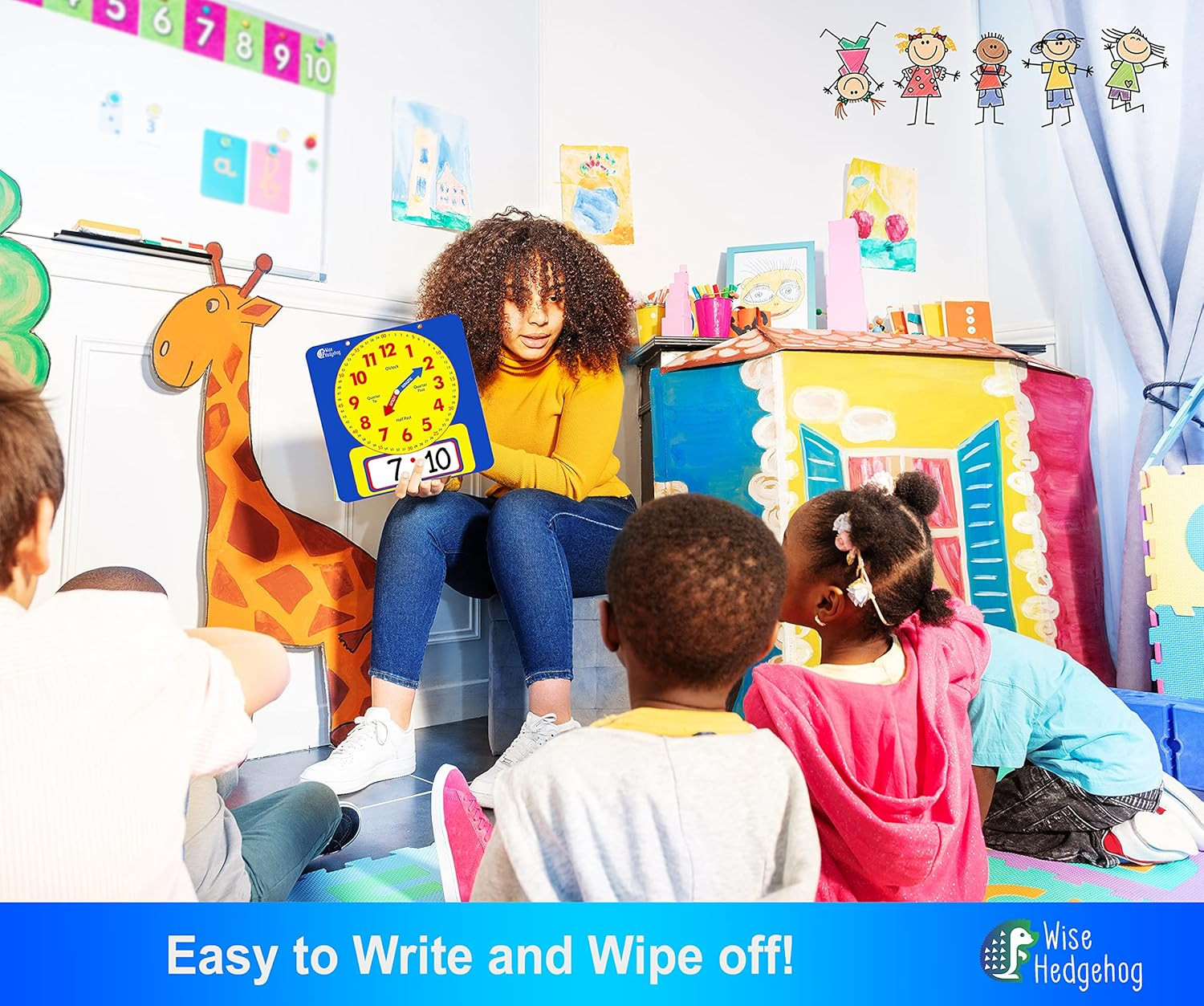 Large Dry Erase Magnetic Teaching Demonstration Clock, Kids Telling Time Learnin