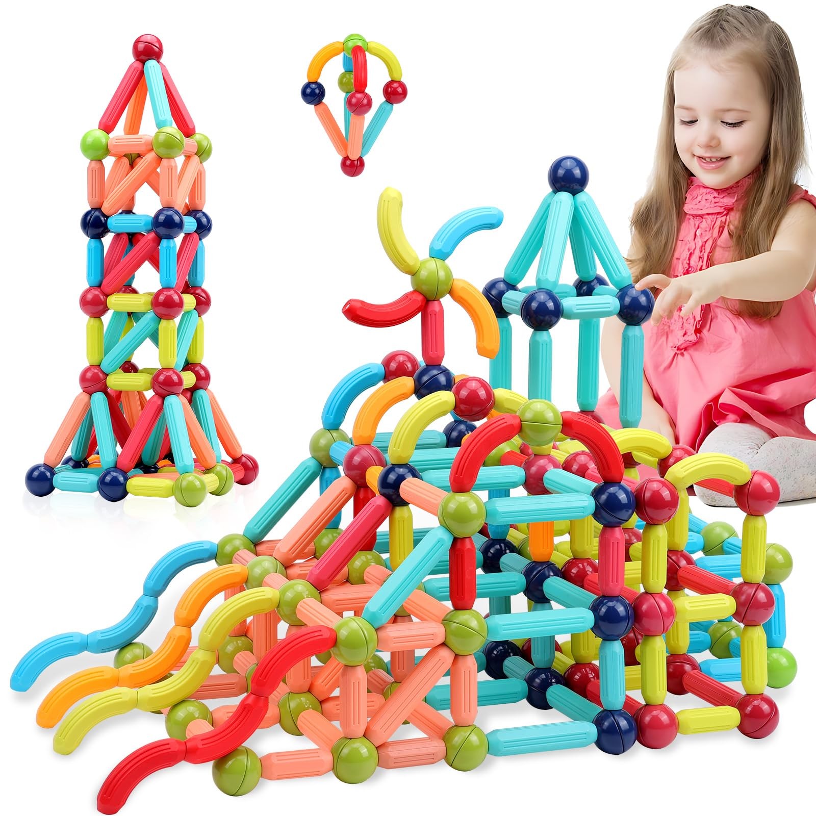 COUOMOXA Magnetic Building Blocks for Toddlers: STEM 42Pcs, Multicolor