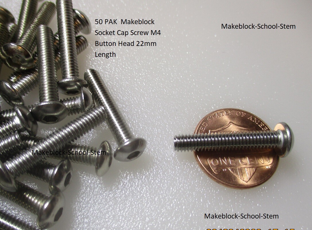 50 PAK Makeblock Socket Cap Screw M4 Button Head 22mm Length