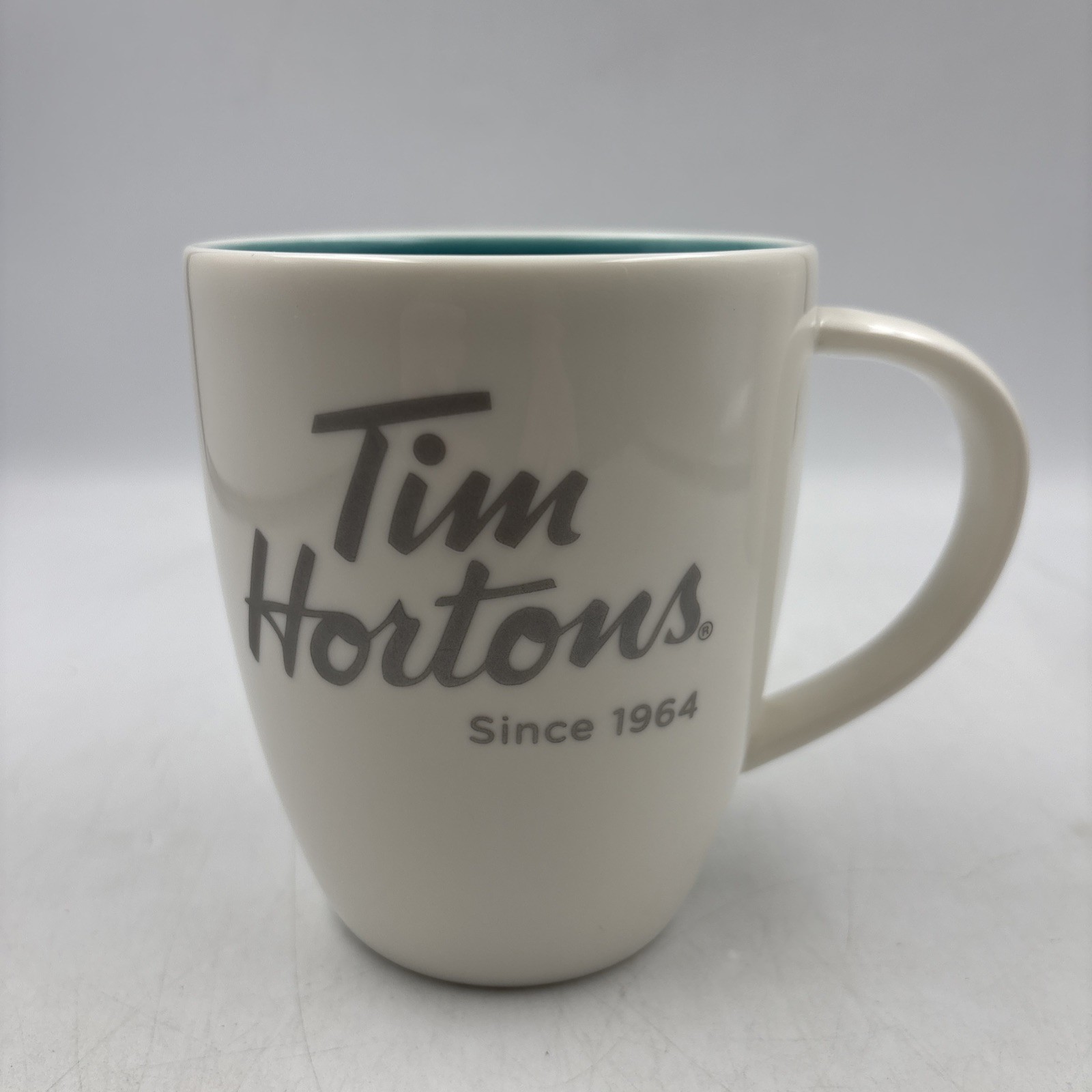 Pair Of Tim Hortons Limited Edition #014 / 006 Coffee Mugs Gold & Teal Inside
