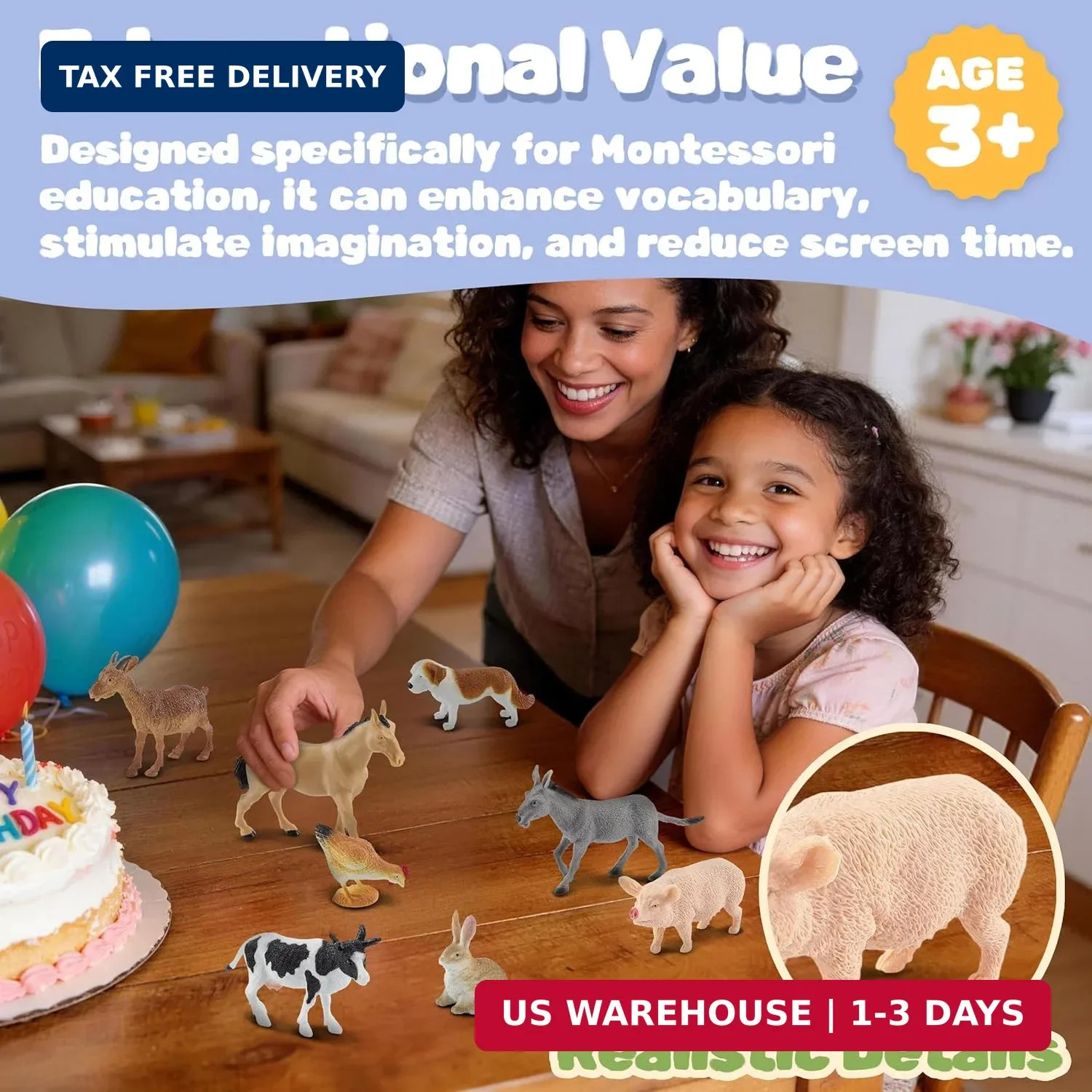 10-Piece Realistic Farm Animal Figures, Educational Toys for Toddlers 3-5 Years
