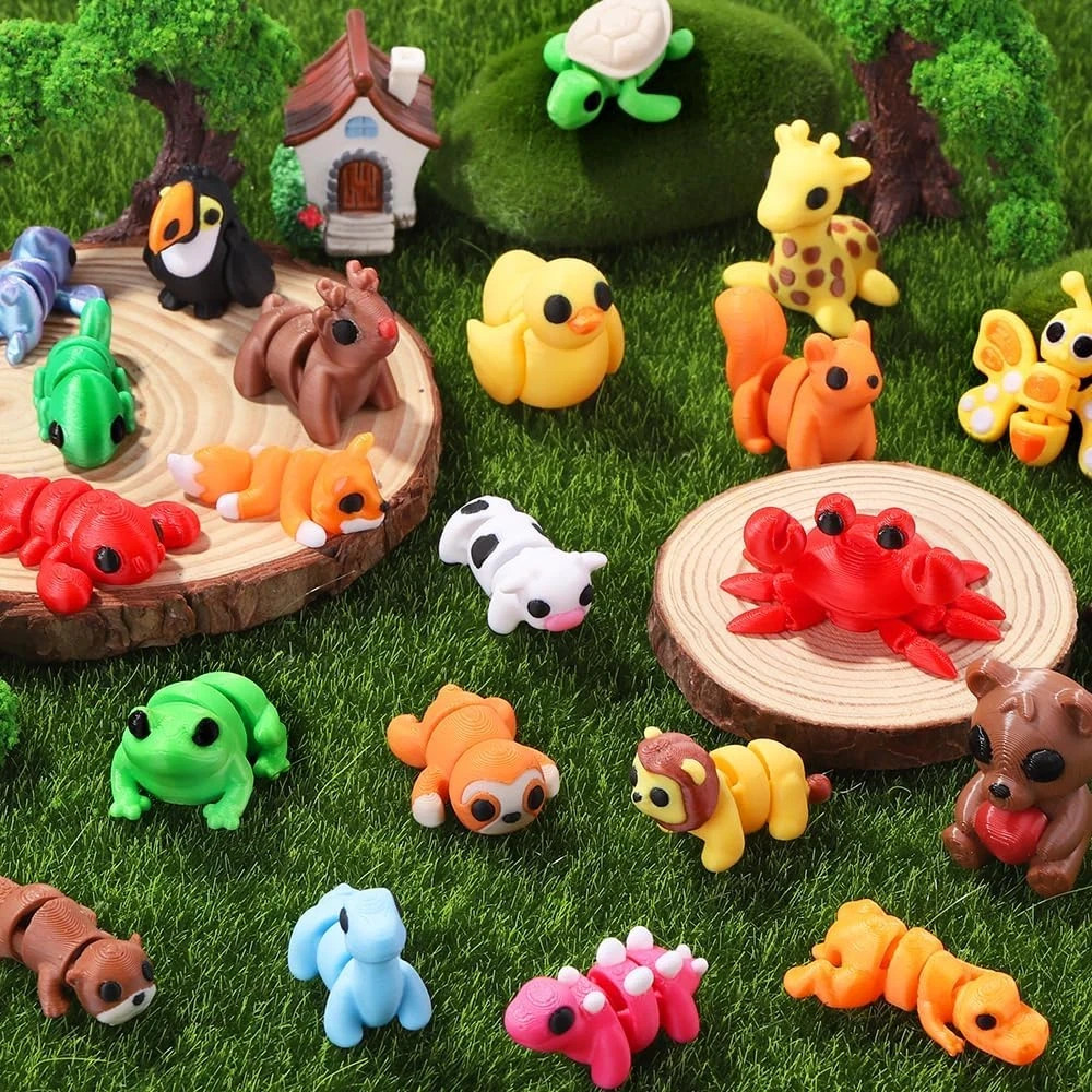 50 Pcs Mini 3D Printed Animal Figurines Set, Articulated Flexible Fidget Toys Cu