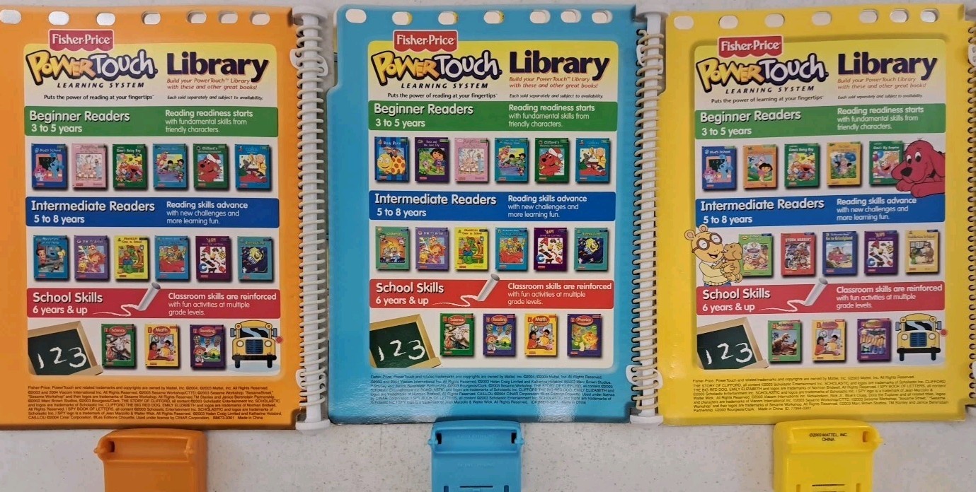 Lot Of 3 Fisher-Price Power Touch Learning System Cartridges & Spiral Books