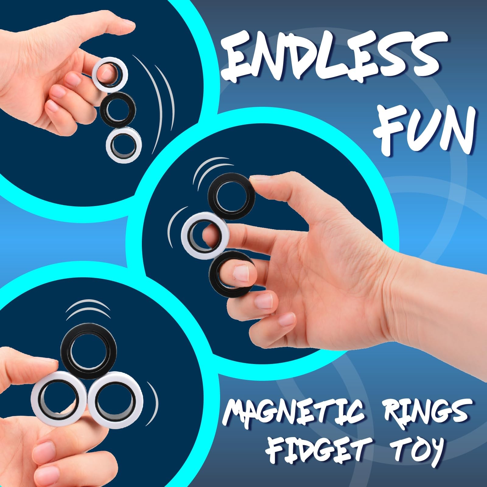 Cevioce 3 PCS Magnetic Rings Fidget Toys Set for Small, 3 Pcs-pure Black
