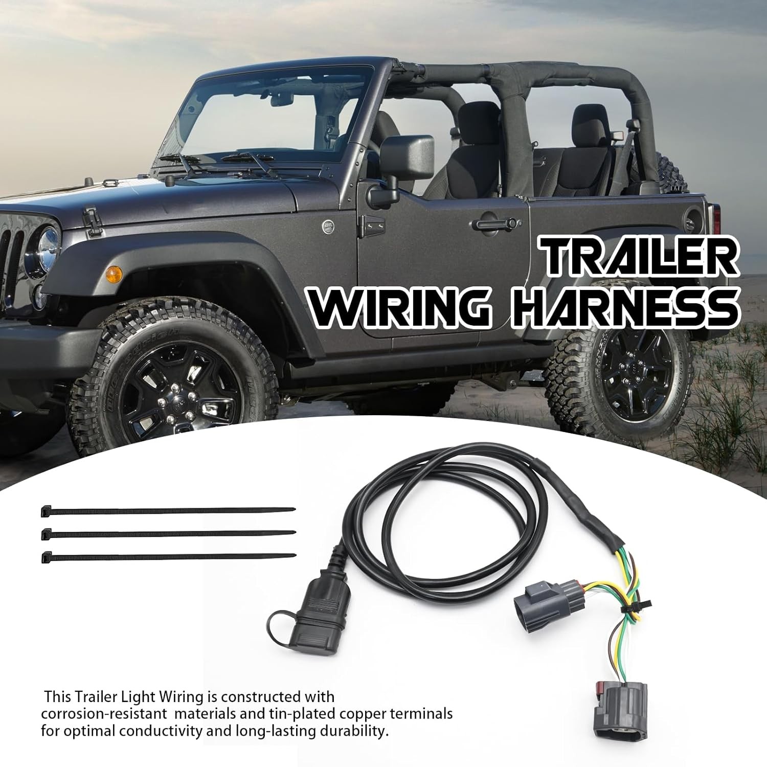 4-Pin Trailer Wiring Harness 67 Inches for Jeep Wrangler 2/4 Door 2007-20