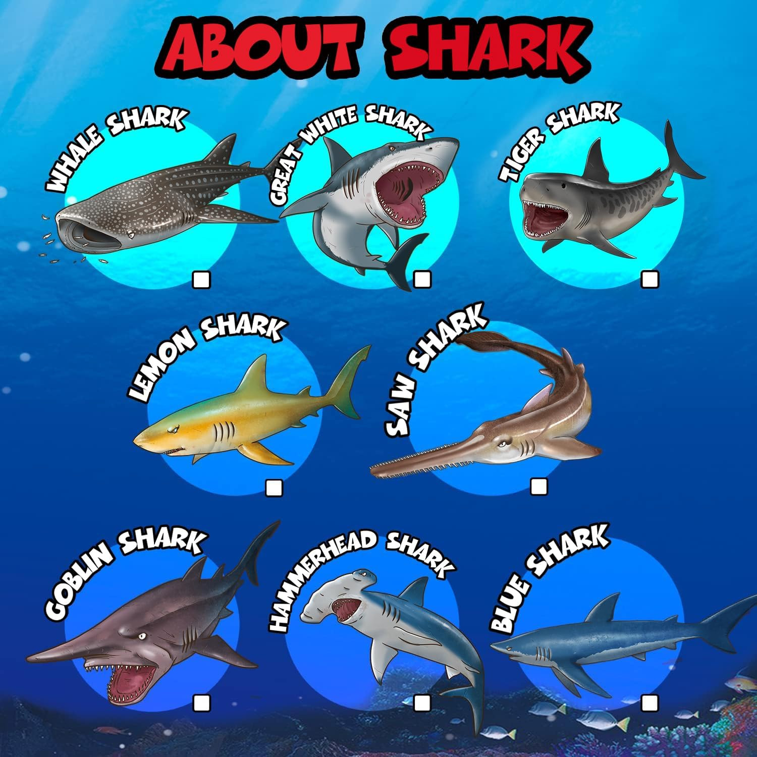 8 Pack Shark Toys with Educational Booklet, Soft Plastic Realistic Shark Figure