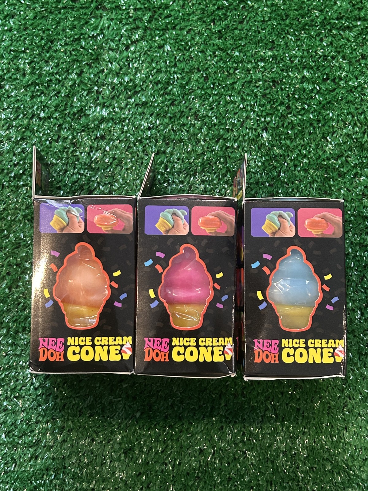 Nee Doh Nice ice Cream Cone Blue Orange Pink Ice Cream Squishy Lot of 3 New
