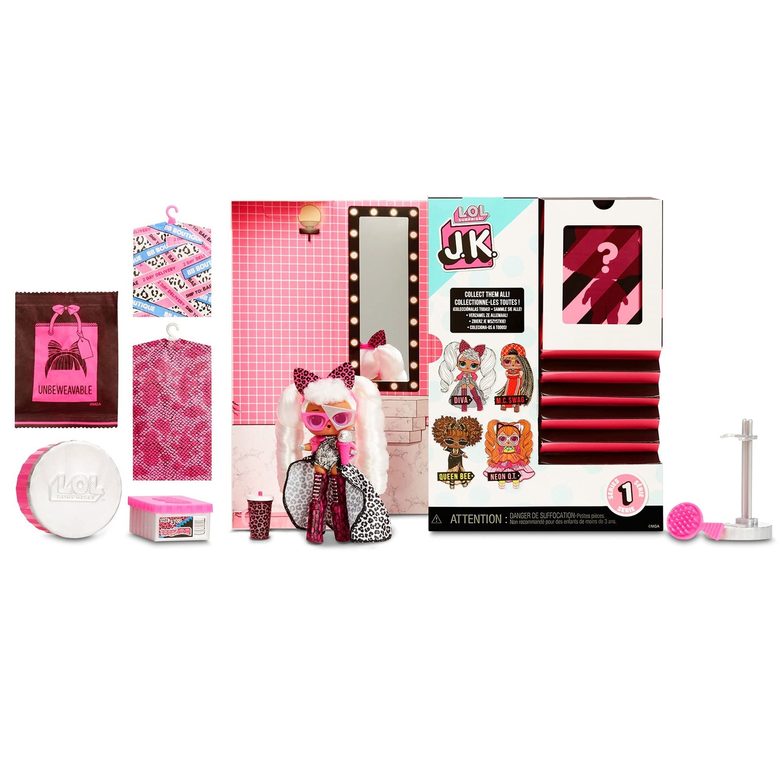 LOL Surprise JK Mini Fashion Doll Diva with 15 Surprises Including Dress Up Doll