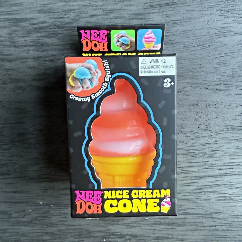 Nee Doh Nice Cream Cone Squishy Squeeze Toy, Red Pink Yellow, Ages 3+