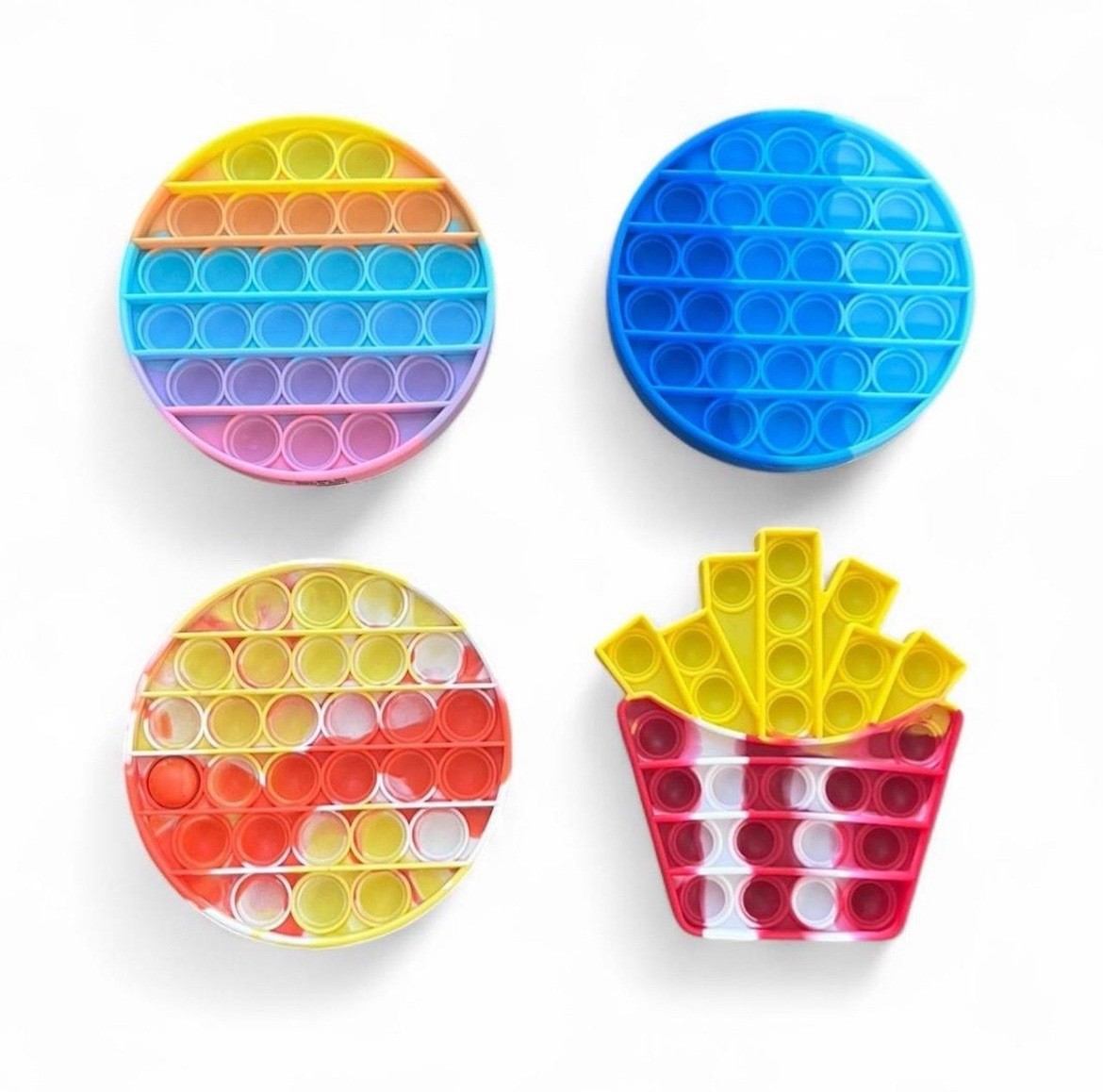 Push Pop Bubble Sensory Fidget Toy Lot Of 5 Pastel & Tie-Dye Shapes & Fruit