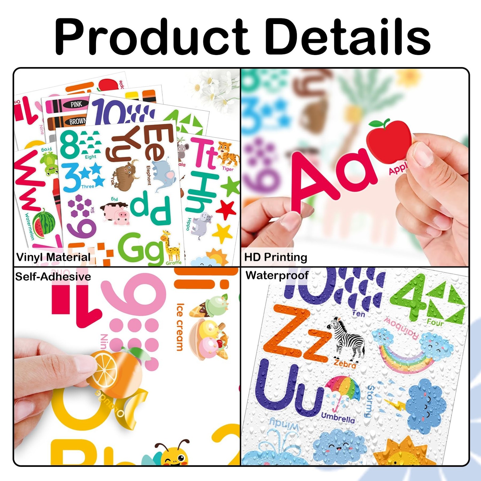 Animal Alphabet Numbers Wall Decals – 6 Sheets 55 Pcs Colorful Educational Wa…